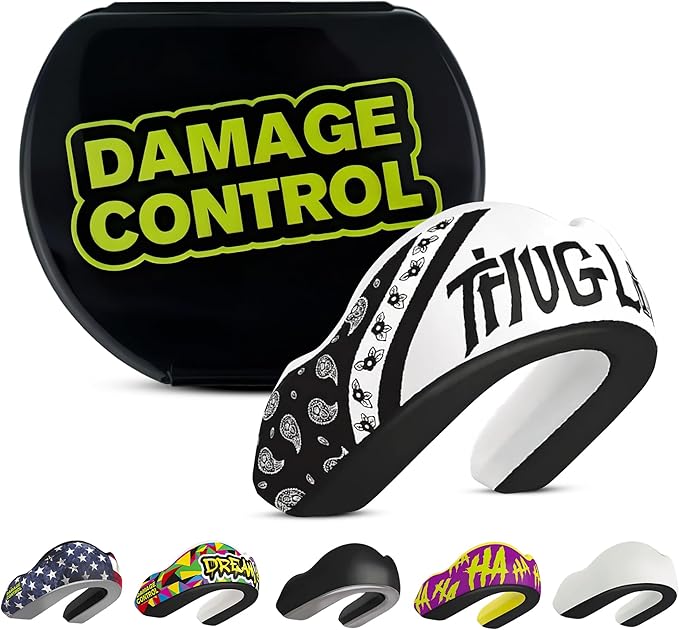 DAMAGE CONTROL Extreme Impact Mouth Guard – Sports Mouthguard for Boxing, MMA, BJJ, Hockey, Rugby, Lacrosse, & More – Mouthpiece for Teeth & Jaw Protection, for Youth & Adults (Adult, Thug Life)