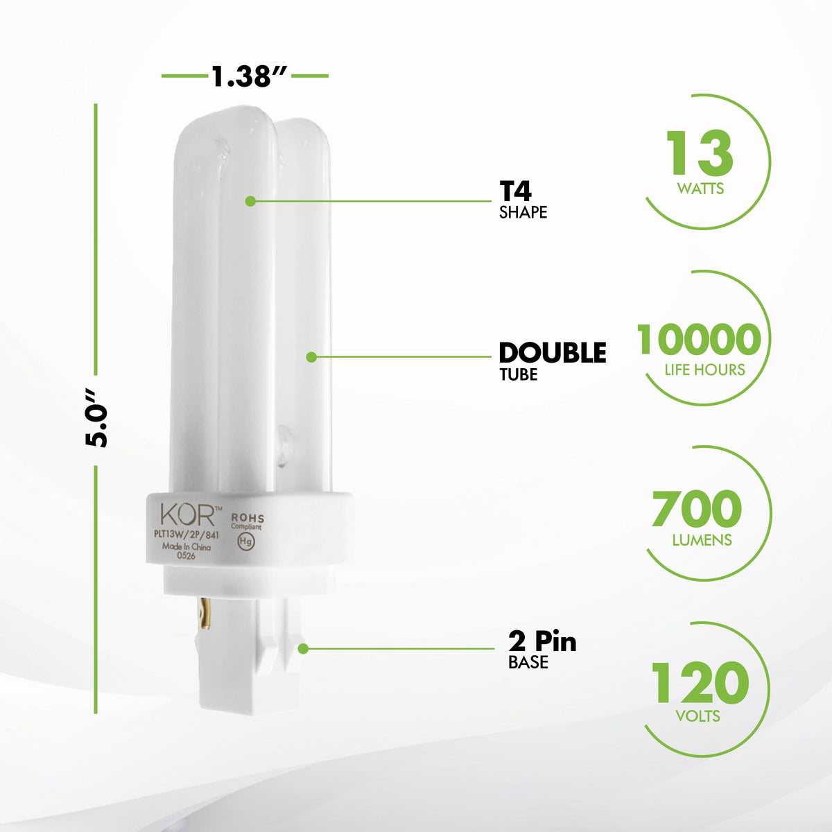 KOR 13W CFL Light Bulb, Double Tube, G24Q-1 4-Pin Base, 4100K Cool White – Pack of 4 (Replaces Philips, GE Models)