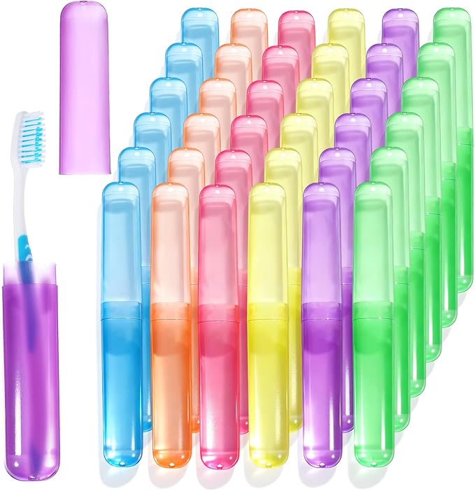 36 Pcs Travel Toothbrush Case Holder, Portable Toothbrush Storage, Classroom Pencil Case for Kids, 6 Assort Color Toothpaste Cover Protector for Travel Home School Use