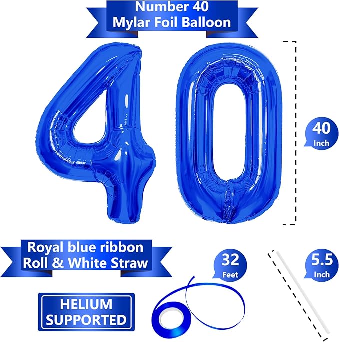 Number Balloons Navy Blue Balloons - Giant Number 40 Balloon, Blue 40th Number Balloon Birthday Decorations for Him