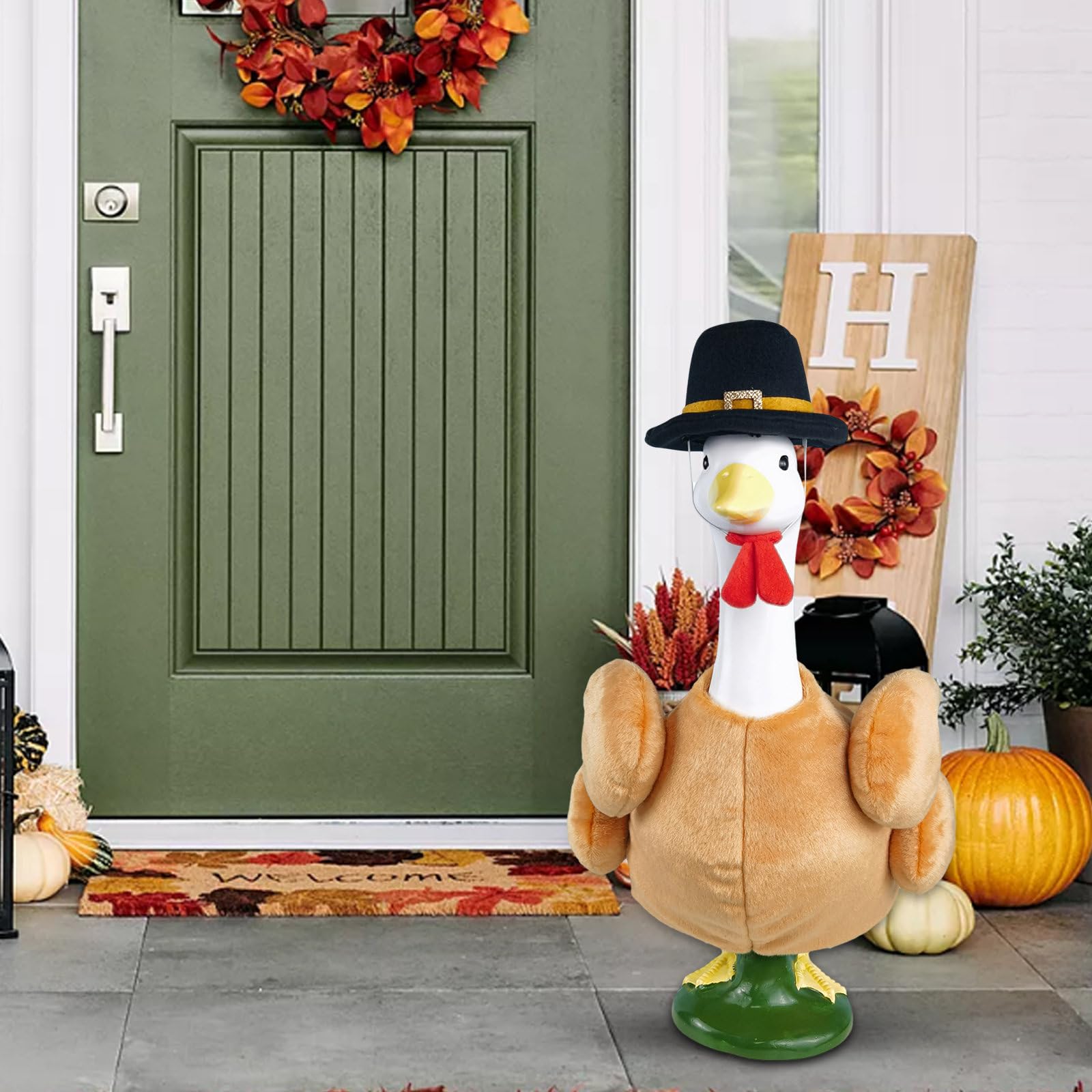 HALSHI Turkey Porch Goose Outfits for 23 Inch Lawn Statue, Funny Costume for Plastic/Cement Goose Statue, Seasonal Fall Thanksgiving Sculpture Clothes for Garden Yard Patio Party Decoration