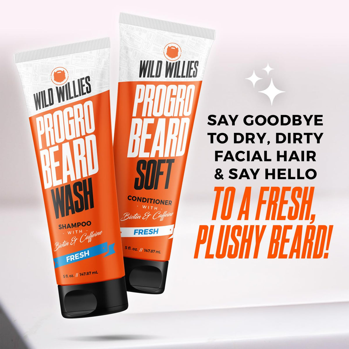 Wild Willies Beard Care Kit, Biotin Fortified Shampoo and Conditioner with Caffeine, Two 4-Oz Bottles, Promotes Healthy Beard Growth