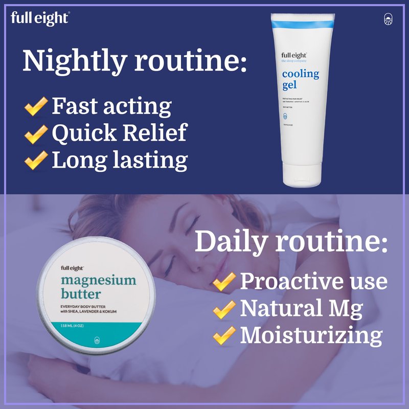 Full Eight Magnesium Body Butter and Fast Acting Cooling Gel Bundle - Calming and Sleep Supporting - Fast Absorbing, Deep Penetrating, Moisturizing, and Calming - Daily and Nightly Creams (4oz each)