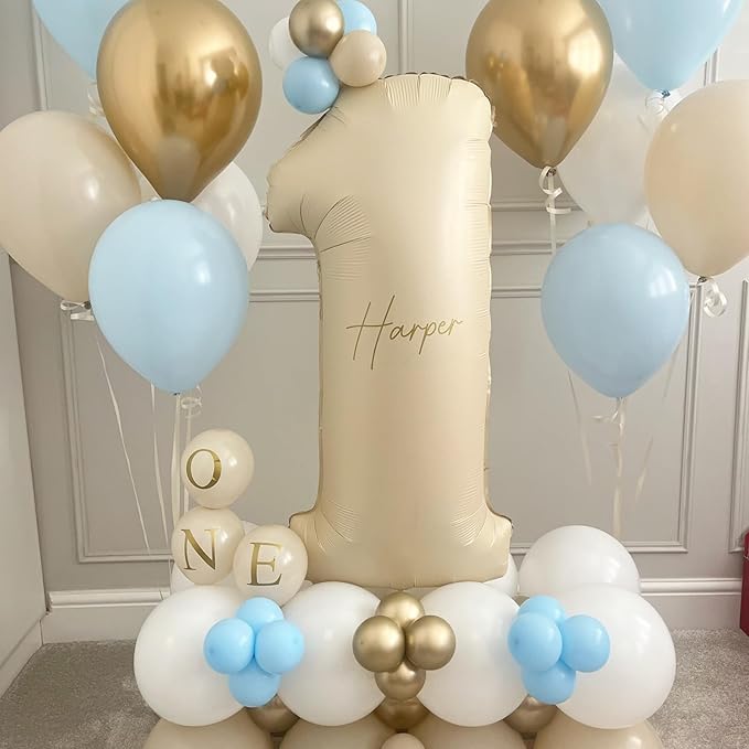 Number 1 Balloon Beige,40 Inch Large Cream Foil 1 Helium Balloons for Boys Girls Birthday Anniversary Decorations