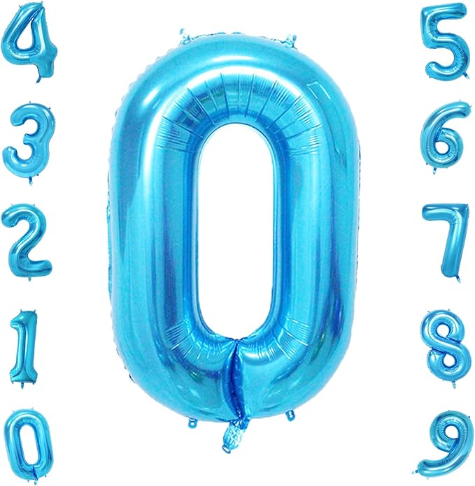 Blue 0 Number Balloon, 40 Inch, Premium Mylar, Reusable, for Birthday Party Decoration