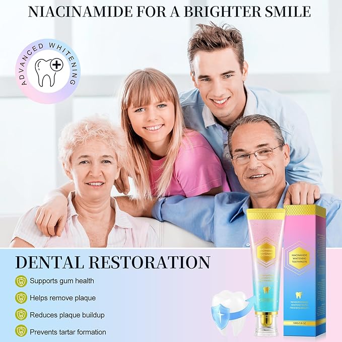 Niacinamide Whitening Toothpaste,100g Niacinamide Toothpaste to Fresh Breath, Sensitive Teeth Safe, Stain Removal & Gum Care for Coffee/Tea/Smokers (100 G)