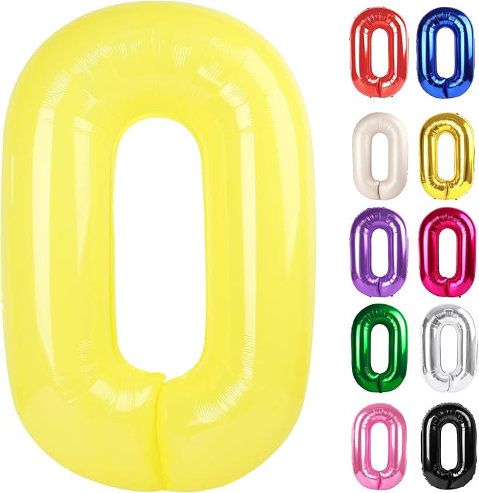 Yellow Number 0 Balloon 40 Inch, 0 Balloon Numberfor 10th 20th 30th 40th 50th 60th Birthday Decorations, Yellow Party Supplies for Men Women
