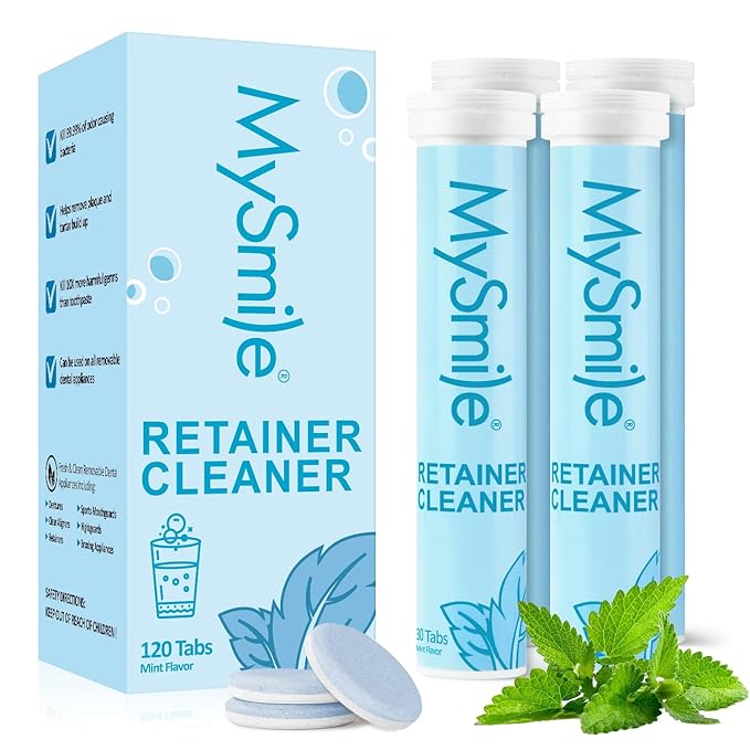 ㅊ with 120 Denture Cleaning Tablets, Quickly Remove Odors, Discoloration Stains & Plaque from Aligner, Mouth Guard, Night Guard and More Dental Appliances (Mint Flavor)