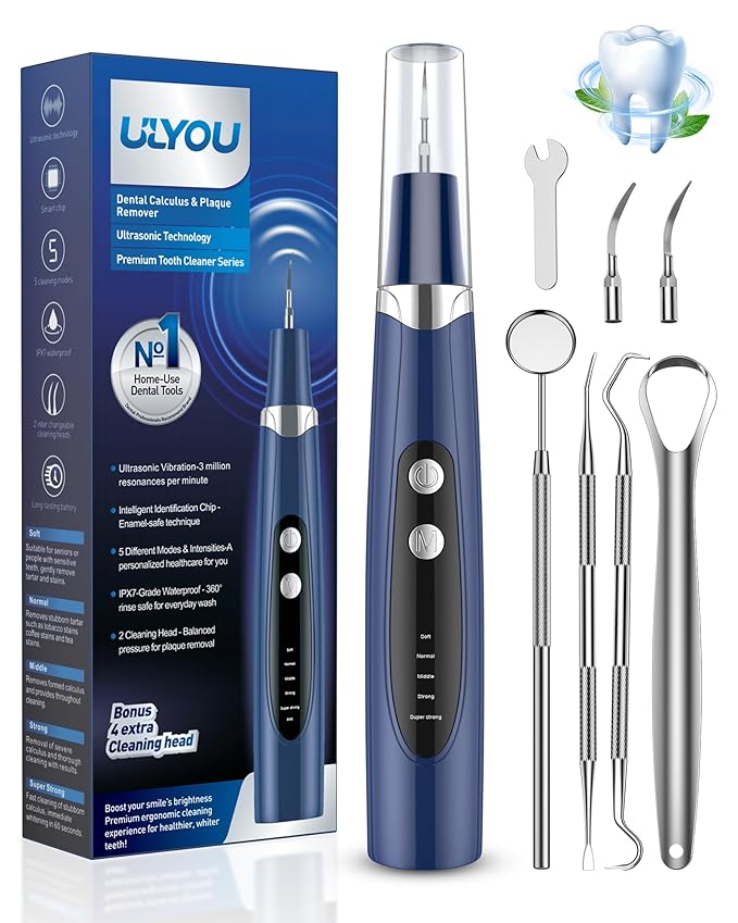 Plaque Remover for Teeth - Tartar Remover for Teeth with LED Light & 5 Modes, Rechargeable Hard Plaque Remover with 2 Replaceable Heads, Ultrasonic Teeth Cleaner Kit for Home Use