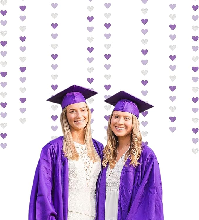 Purple Silver Birthday Party-Decorations Streamers - 52FT Graduation Hanging Heart Garland Banner,Valentines Baby Bridal Shower Engagement Wedding Anniversary Bachelorette Backdrop Decor Hugtmr