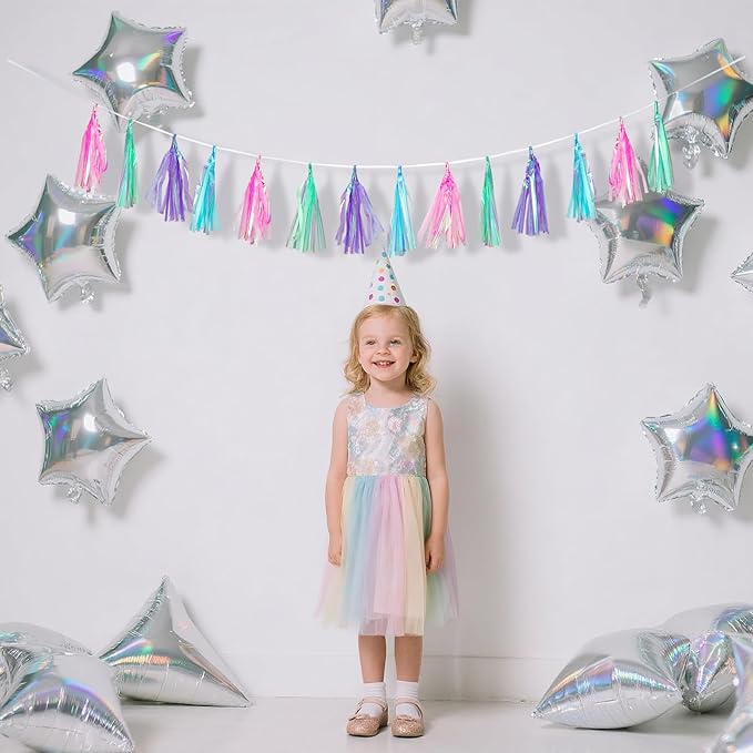 Pastel Tassel Garland – 10FT Multicolor Fringe Banner with 14pcs Tissue Tassels, No DIY Hanging Decoration for Birthday, Baby Shower, Photo Backdrop & Pastel Party Decor