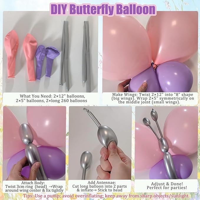 Butterfly Spring Balloon Arch Kit Flower Balloons 159Pcs Green Pink Purple Balloons Fairy Balloons Garland for Wildflower Birthday Party Baby in Bloom Baby Shower Decorations