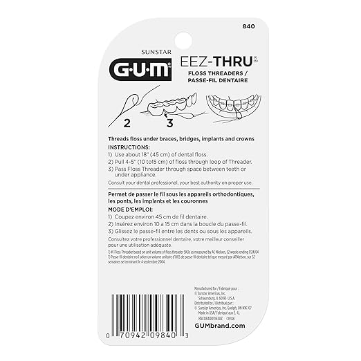 GUM EEZ-Thru Floss Threaders, Dental Flossers for Braces, Bridges, & Implants,25 Count(Pack of 6)