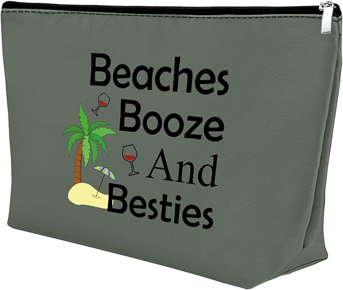Mxrymvu Beach Gifts for Women Friends Makeup Bag Beach Lover Gifts Cosmetic Pouch Funny Vacation Themed Bag for Women Besties Birthday Christmas Graduation Present Travel Pouch（Gray）
