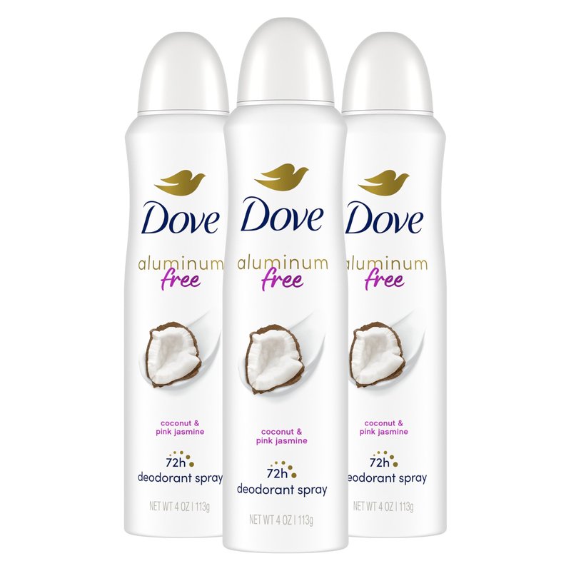 Dove Aluminum Free Deodorant Spray for Women 3 Count Coconut & Pink Jasmine 72 hour odor protection 4oz