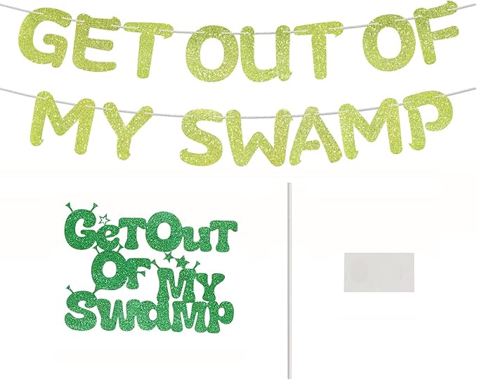 Pre-Strung Party Decorations Set Get out of my Swamp Bunting Banner Green Glitter Birthday Funny Housewarming Party Decor