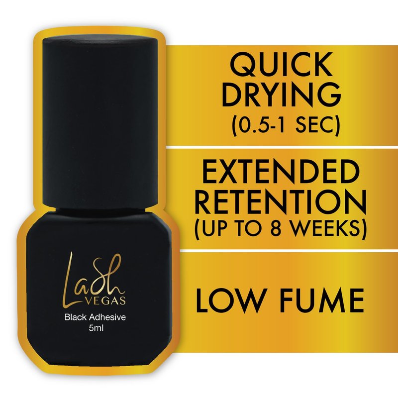 Lash Vegas Black Lash Glue for Eyelash Extensions (5ml) – 0.5-1 Sec Fast Drying Professional Eyelash Extension Glue with 6-7 Week Retention – Oil and Waterproof Eyelash Adhesive