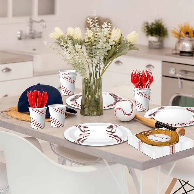 Baseball Party Decorations,168pcs Baseball Birthday Decorations Tableware Baseball Plates and Napkins Cups for Boy Birthday Party,Serve 24