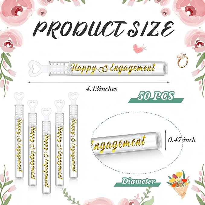 50 Pack Happy Engagement Party Favors Wedding Bubbles Wand for Guests Wedding Proposal Table Decor White Heart Bridal Shower Favors Guests Gift for Valentine's Day Engagement Party Supplies