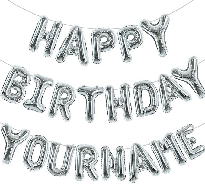 TONIFUL 65 Pcs 16 Inch Silver Happy Birthday Balloons and 2 Sets A-Z Foil Letters Balloons DIY Personalized Phrase Banner for Birthday Celebration Halloween Thanksgiving Christmas Party Decorations