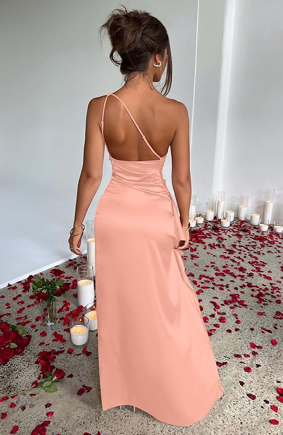 Memoriesea Women's Sexy One Shoulder High Split Cocktail Wedding Party Maxi Dress