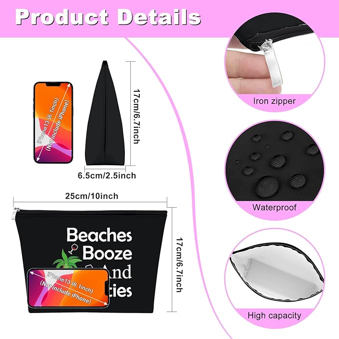 Mxrymvu Beach Gifts for Women Friends Makeup Bag Beach Lover Gifts Funny Vacation Themed Cosmetic Bag for Women Besties Birthday Christmas Graduation Present Travel Pouch（Black）