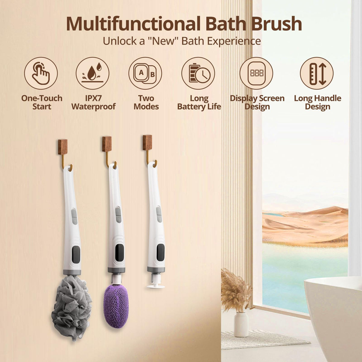 Electric Back Scrubber for Shower Waterproof Exfoliating Body Scrubber with 3 Replacement Heads & 2 Speed Modes for Skin Cleansing Massage Exfoliating Foot Callus Remover
