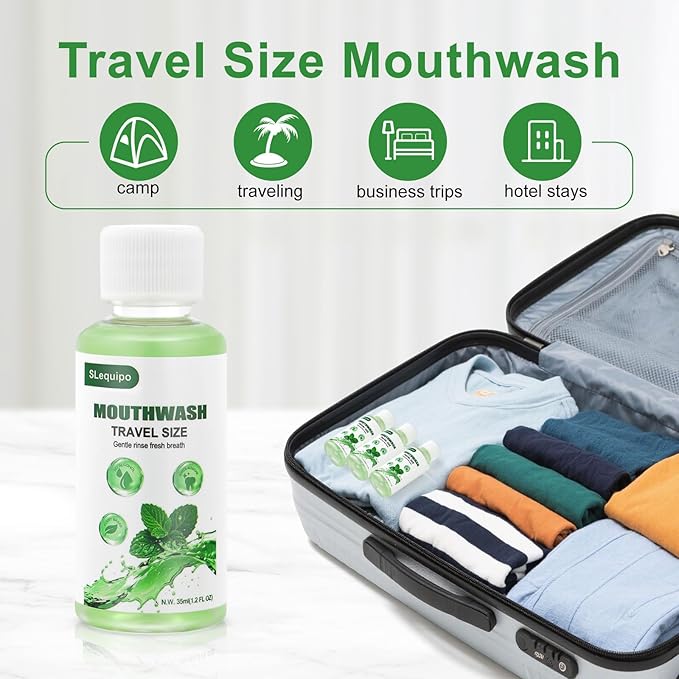 Travel Size Mouthwash Bulk Mini Fresh Mint Portable Mouthwash Individual Bottles 35ml/1.2fl oz for Travel Toiletry Kits (10)