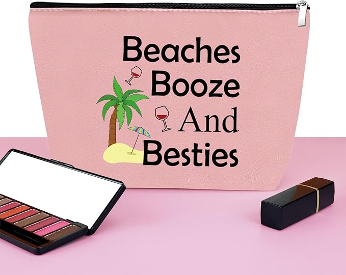 Beach Gifts for Women Friends Makeup Bag Beach Lover Gifts Funny Vacation Gift Seaside Themed Cosmetic Bag for Women Birthday Christmas Graduation present for Besties sister Travel Pouch（Pink）