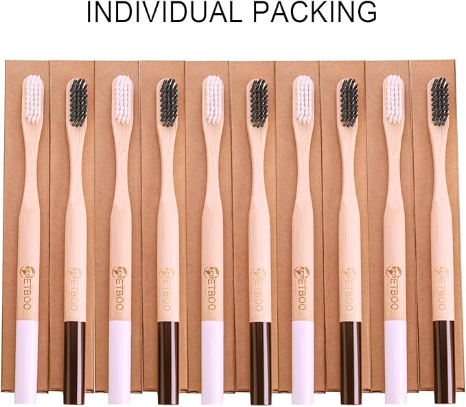 Bamboo Toothbrushes Hard Bristles for Adults 20 Pack, Wooden Toothbrush Family Set Natural Organic Tooth Brush (Black White 20p)