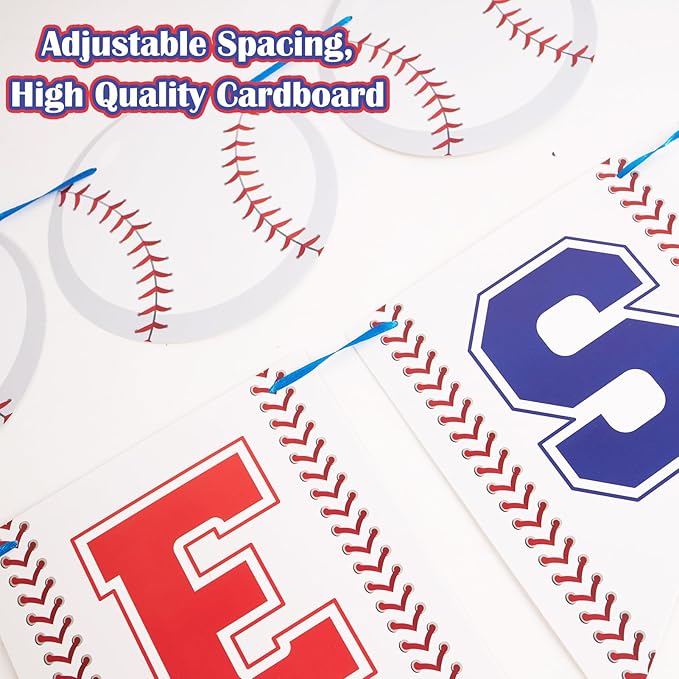Pre-Strung Baseball Party Decorations with Concessions Banner, Sports Themed Birthday Supplies, Triangle Bunting Pennant Flag
