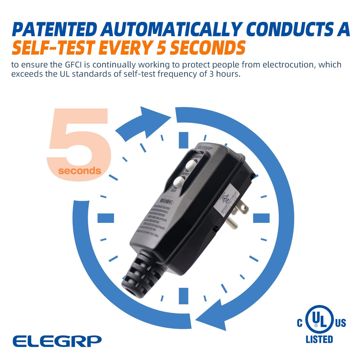 ELEGRP G1215PA G20PASR Patented Auto-Monitoring GFCI Replacement Plug Assembly, Auto Reset 15 Amp Grounded 3 Wires 3-Prongs for Power Pressure Washer, Pool Pump etc, UL Listed, 1 Pack, Black