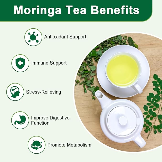 Moringa Tea Bags | 100% Pure Moringa Leaf Tea | Antioxidant-Rich, Caffeine-Free Herbal Tea | Supports Immunity, Energy & Digestion, 40 Count | Gluten-Free, Non-GMO