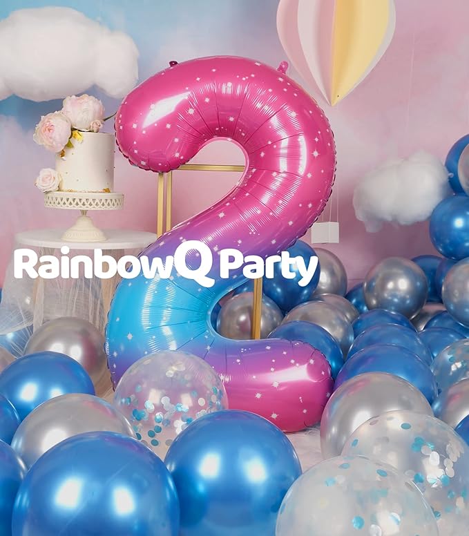 2 Balloon Number 40 Inch for Boy or Girl Big Starry 0-9 Foil Mylar Large 2 Number Balloon Happy 2nd Birthday Party Anniversary Decorations Supplies