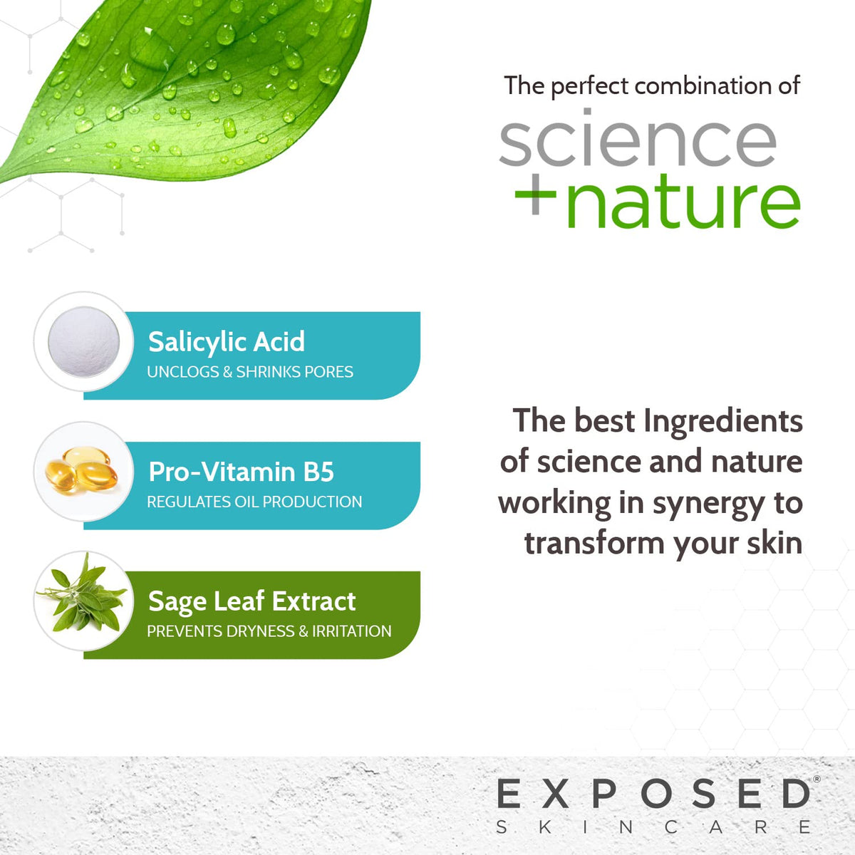 Exposed Skin Care, Acne Facial Cleanser with 0.5% Salicylic Acid for Sensitive and Acne-Prone Skin – Gentle Daily Face Wash for Breakout, Blackhead and Excess Oil – Natural, Non-toxic and Cruelty Free