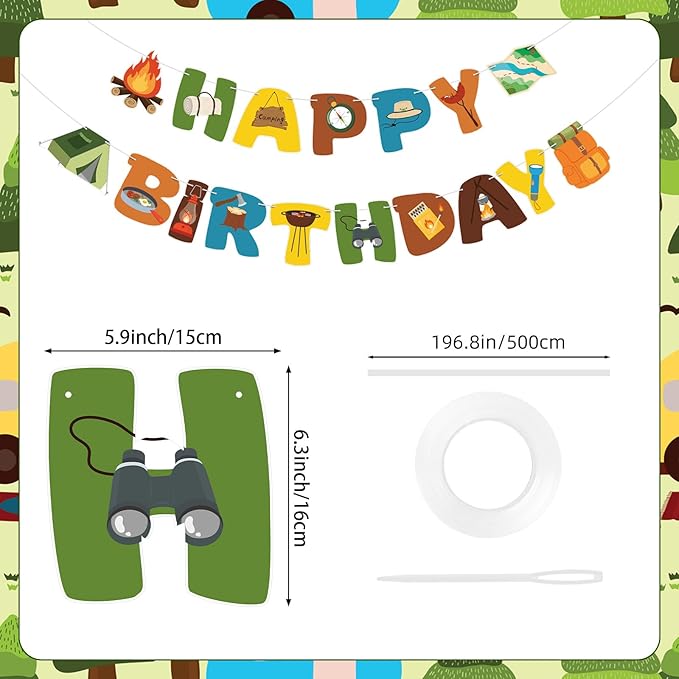 Camping Party Decorations Happy Birthday Banner Camping Party Banner Garland for Birthday Party Decorations Camping Party Supplies
