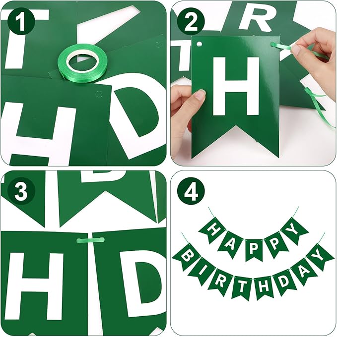 Dark Green Happy Birthday Banner Sign Birthday Bunting Banner Garland for Kids Girl Woman Tea Party Decorations Bunting Flag Party Supplies