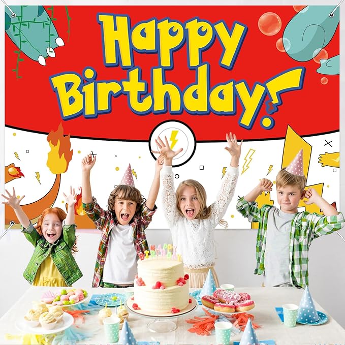 Birthday Party Decorations Backdrop Banner Red, White, Blue, Yellow, Cute Theme 5X3FT Happy Birthday Decorations Supplies Photography Background