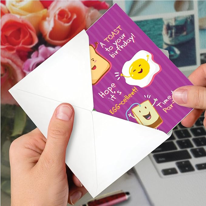 NobleWorks - 1 Funny Happy Birthday Notecard - Humor Greeting Card with Envelope - Mixed Puns C3637BDG
