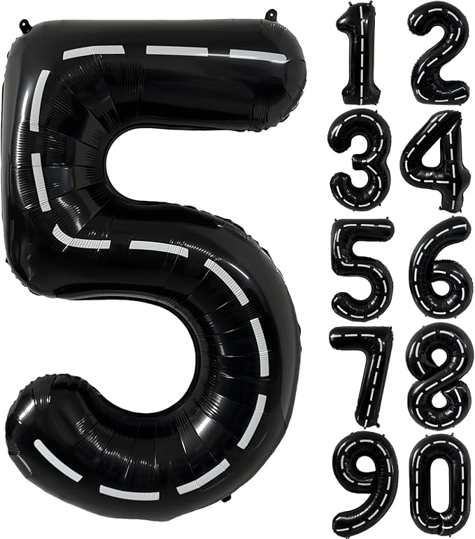 40 Inch Race Car Black Number Balloons Race Car Birthday Party Balloons Large Black Number 5 Balloons Boys 5th Birthday Party Race Car Theme Party Decorations Supplies（Digital 5）