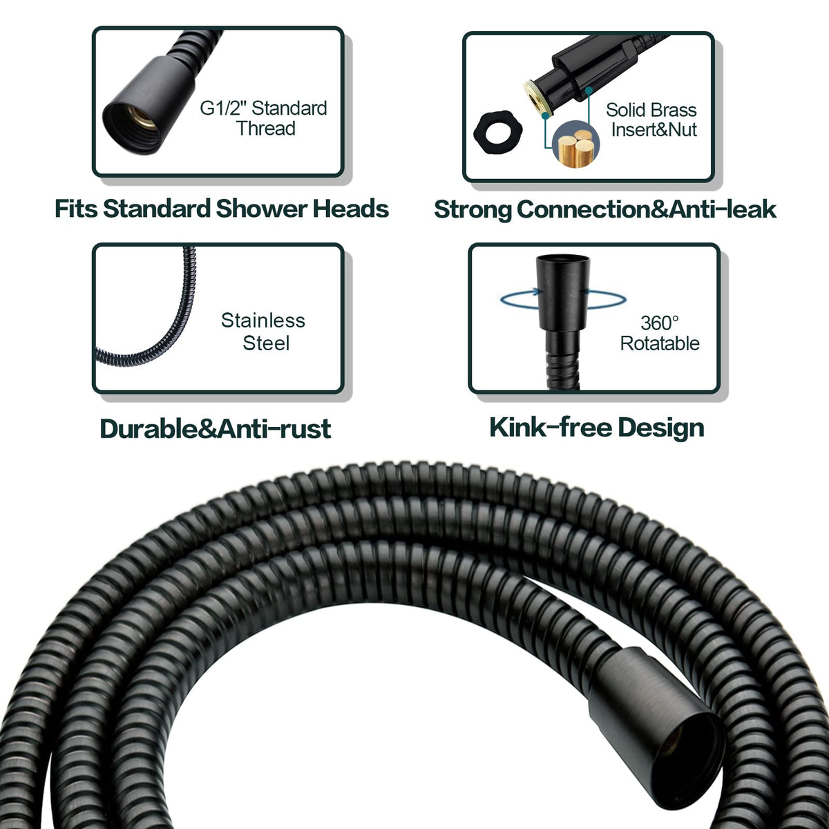BRIGHT SHOWERS High Pressure Shower Head with Handheld, Oil Rubbed Bronze Dual Showerhead Combo with Rainfall Spray, Detachable Hand Held Shower, 60" Stainless Steel Hose