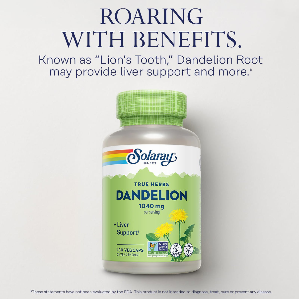 Solaray Dandelion Root 1040 mg - Natural Dandelion Root Supplement for Women and Men, Herbal Caps for Health Support, Non GMO Project Verified - 60 Vegan Capsules