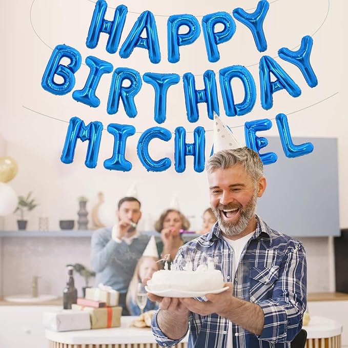 TONIFUL 65 Pcs 16 Inch Navy Blue Happy Birthday Balloons and 2 Sets A-Z Foil Letters Balloons DIY Personalized Phrase Banner for Birthday Celebration Halloween Thanksgiving Christmas Party Decorations