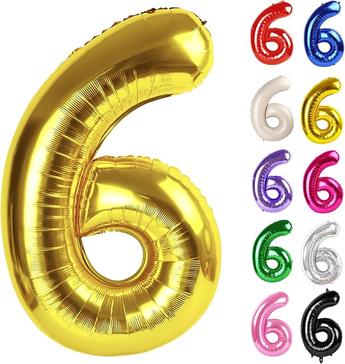 Gold Number 6 Balloon 40 Inch, 6 Balloon Number, 6th Birthday Decorations, Gold Party Supplies for Boys Girls