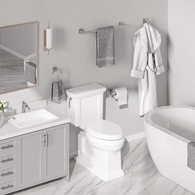USHOWER Brushed Nickel Bathroom Hardware Set, Modern 18-Inch Towel Bar Set Wall Mounted, Durable SUS304 Stainless Steel Bathroom Accessories Set, 4-Piece