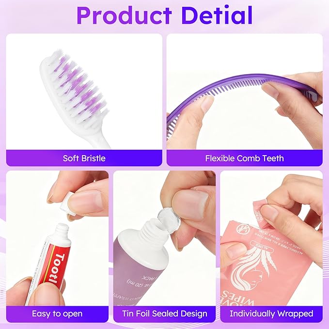 Travel Toiletries Personal Cleaning Bulk,Disposable Hygiene Kit Care Package Supplies, Women Toiletry Essentials Set Individually Wrapped for Camping, Hotel, Vacation, Homeless, Charity (11-in-1, 5)