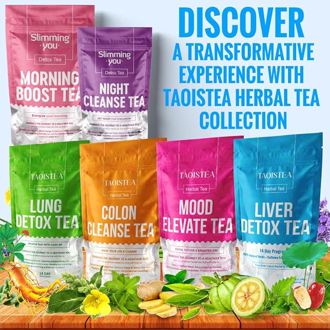TAOISTEA Colon & Liver Detox Tea Set - 2 Herbal Blends, 14 Day Supply Each | Dual-Action Cleanse for Gut Health, Liver Detox & Daily Wellness