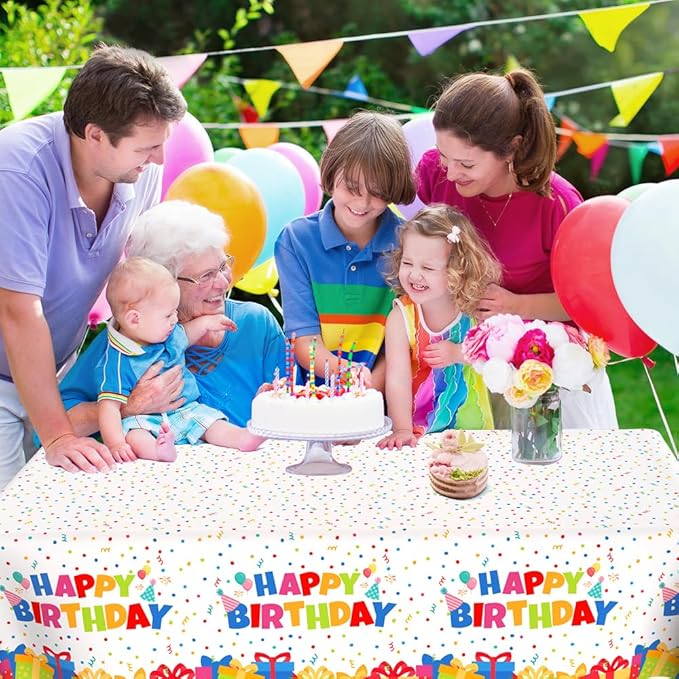Birthday Tablecloth, 4 PCS Birthday Table Cloths 54'' x 108'' Disposable Birthdays Table Cover Waterproof Plastic TableCloth Rectangle Party Tablecloths for Kid’s Happy Birthdays Party Decorations