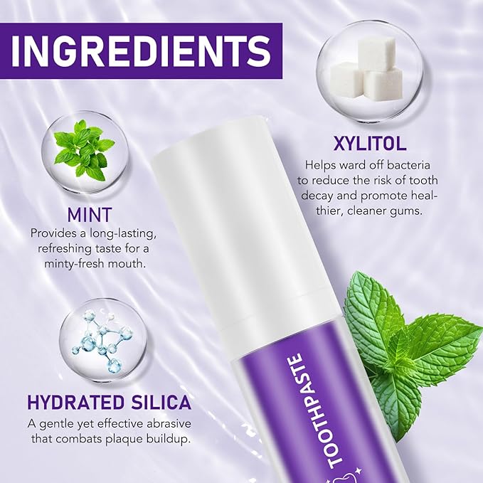 Purple Toothpaste, Teeth Whitening Colour Corrector Toothpaste for Teeth Whitening, Color Correcting Technology, Natural Removal Surface Stain