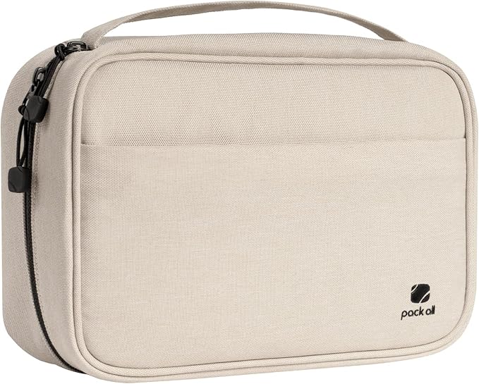 pack all Electronic Organizer Plus, Larger Capcity Cable Organizer Bag, Shockproof Carrying Case, Portable Cord Travel Organizer Storage Bag for Cables, Chargers, Phones, USB, SD Cards(Beige)
